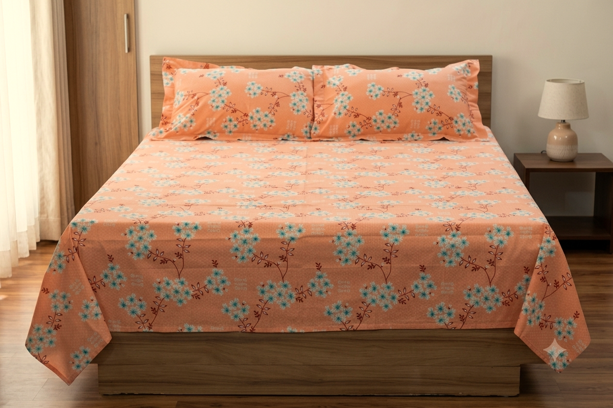     queen Size Cotton Blend Floral Printed Bedsheet – 90 × 100 Inches