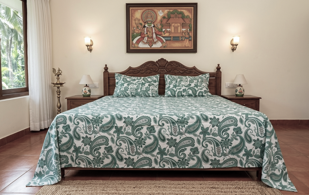King Size Cotton Blend Bedsheet – 110 x 110 Inches | Paisley Floral Print
