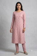 Pink Semi Linen Embroidered Dress Material Set | Top & Bottom Fabric | 44" Width