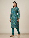 Elegant Teal Vatican Silk Printed Dress Material Set | Top & Bottom Fabric (56" Width)