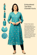 Sky Blue Embroidered Cotton Ladies Kurti Top – Floral Embroidery | V-Neck | 3/4 Sleeves-A-line kurti