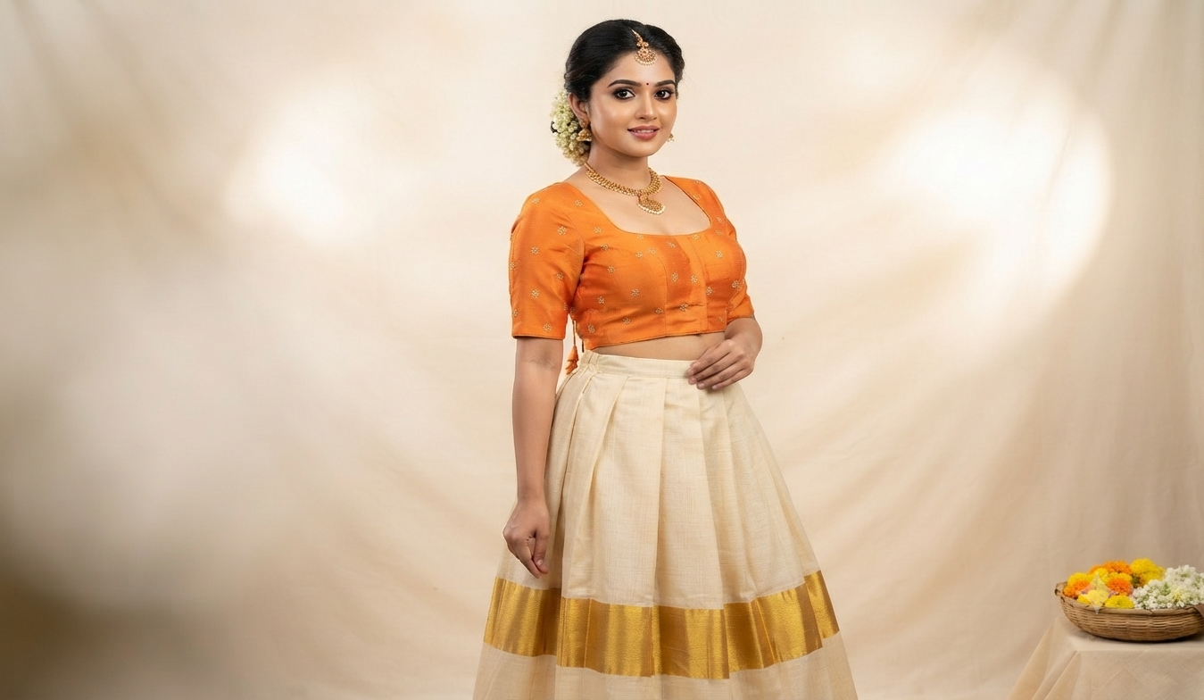 Women's Chanderi Silk Front Open Saree Blouse | Orange Embroidered Readymade Blouse for Saree & Midi