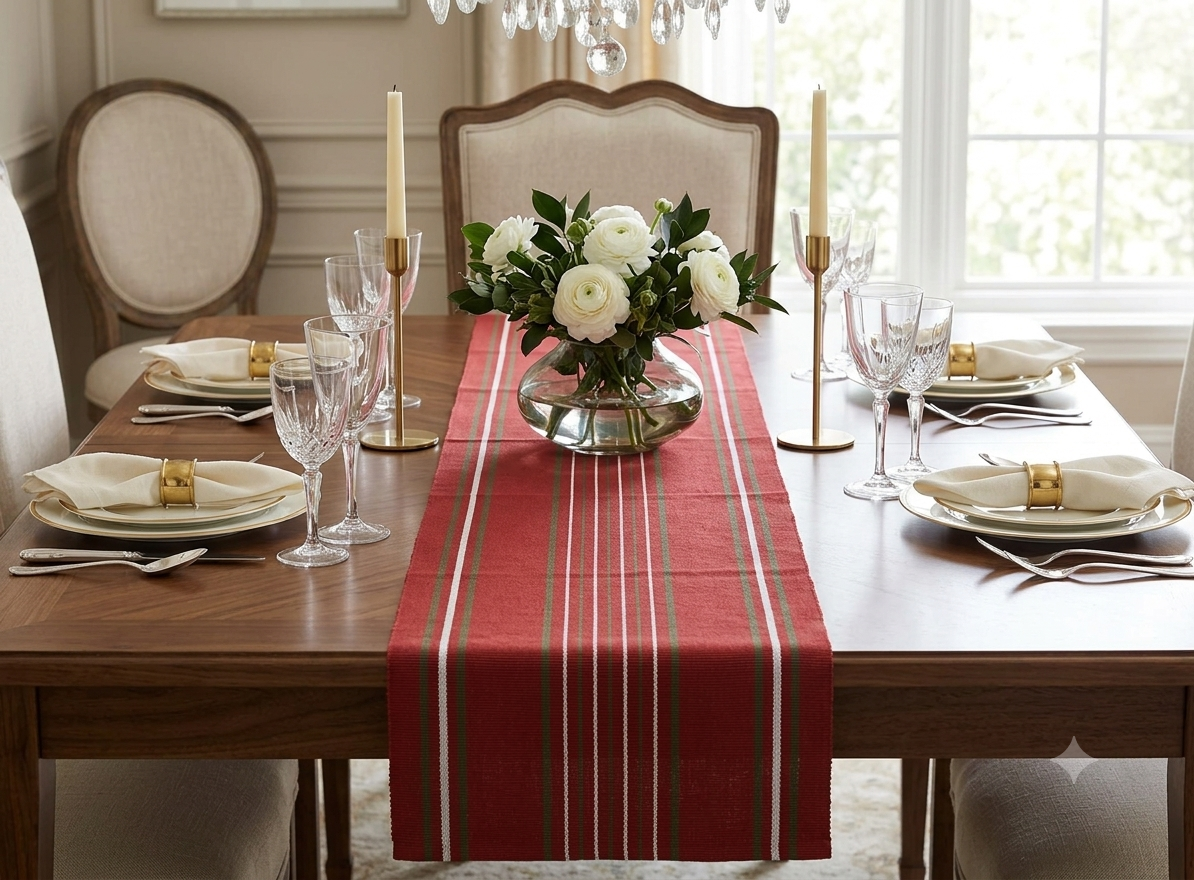 Red Striped Table Runner – 116 × 30 cm