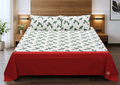 King Size Cotton Bedspread – Green Botanical Print with Red Border | 100 × 110 Inches