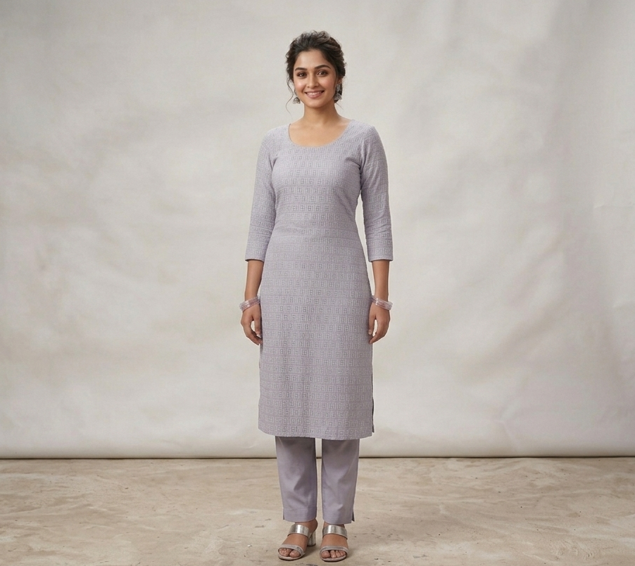 Lavender Textured Cotton Dress Material – 44" Width | Top 2.50 M