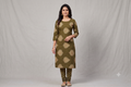 Olive Green Soft Cotton Printed Dress Material Set for Women | Top & Bottom Fabric (4.5 Meters)