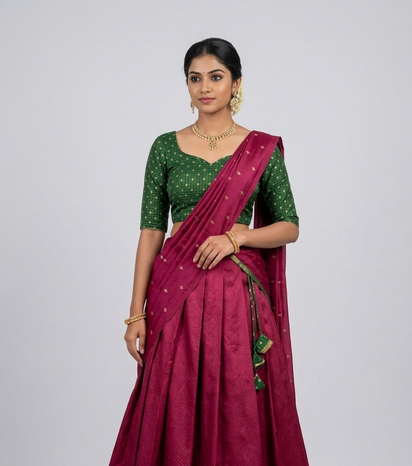 Green Brocade Silk Fabric for Blouses & Midi Tops | Gold Woven Design | Premium Dress Material
