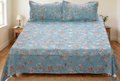 Sky Blue Floral Queen Size Bedsheet with Pillow Covers