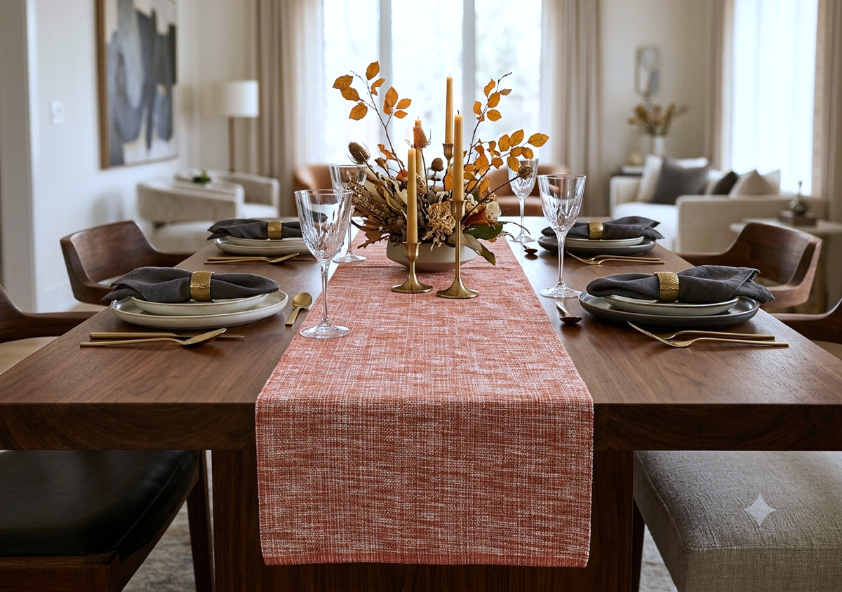 Peach Textured Table Runner – Elegant Dining Table Decor | 3.10 M x 41 cm