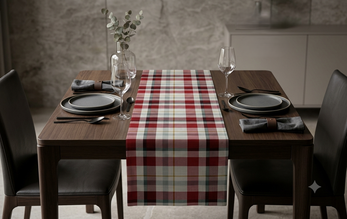Red & Multicolor Plaid Table Runner | 1.50 M x 35 CM