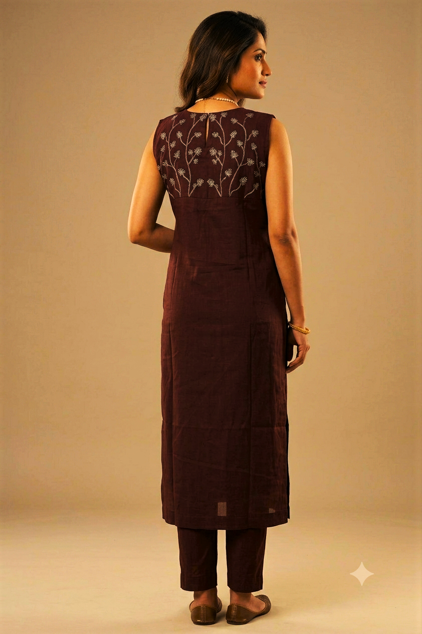 Maroon Roman Silk Readymade Churidar Top with Front Keyhole – Nushio by Pulpel