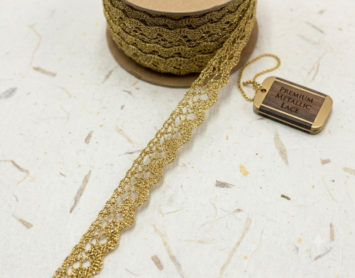 Golden Lace Trim – Decorative Crochet Lace Border for Sarees, Blouses & Crafts