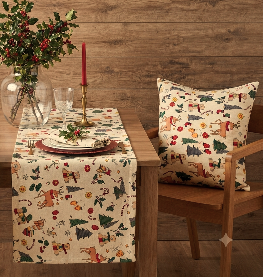 Christmas Printed Fabric Running Material – 60 Inch Wide | Table Cloth, Table Runner & Cushion Cover Fabric
