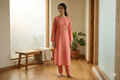 Coral Blush Berlin Silk Dress Material Set with Elegant Embroidery-56"