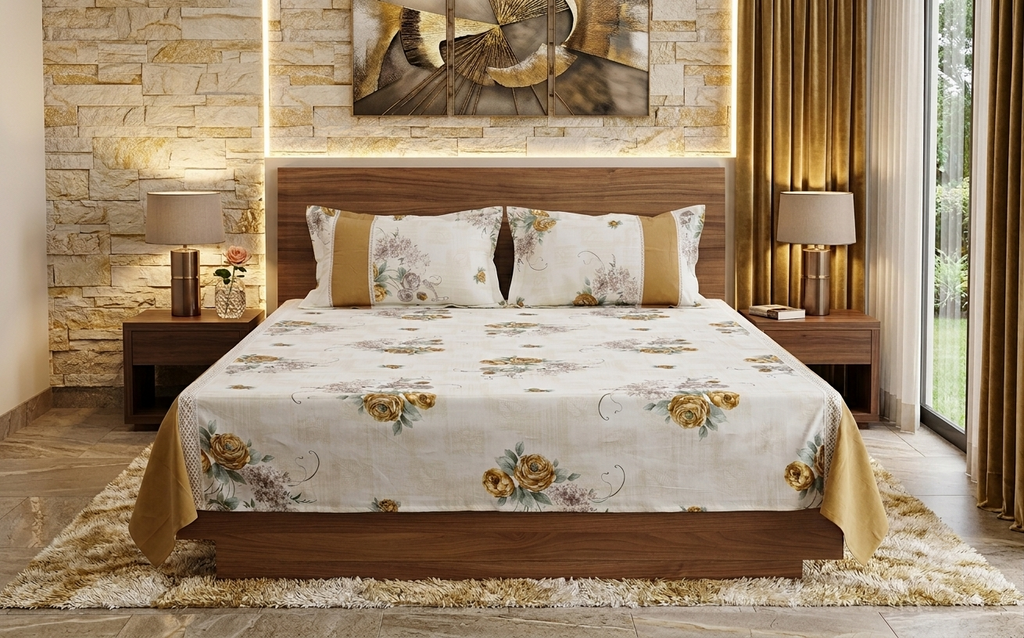 Floral Printed Bedspread with 2 Pillow Covers – 90 x 96 Inches | Elegant Cotton Blend Bedding Set