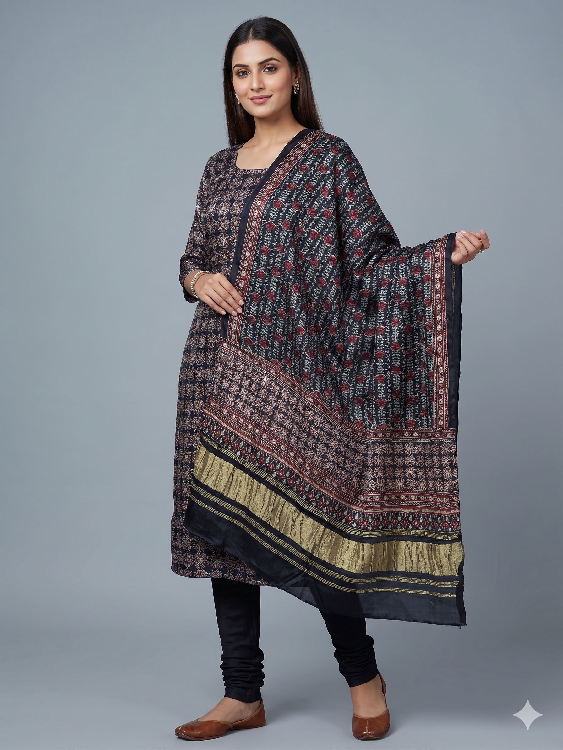 Midnight Floral Modal Silk Churidar Material Set