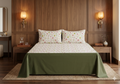 King Size Floral Cotton Bedsheet with 2 Pillow Covers – White & Olive Green Border Design