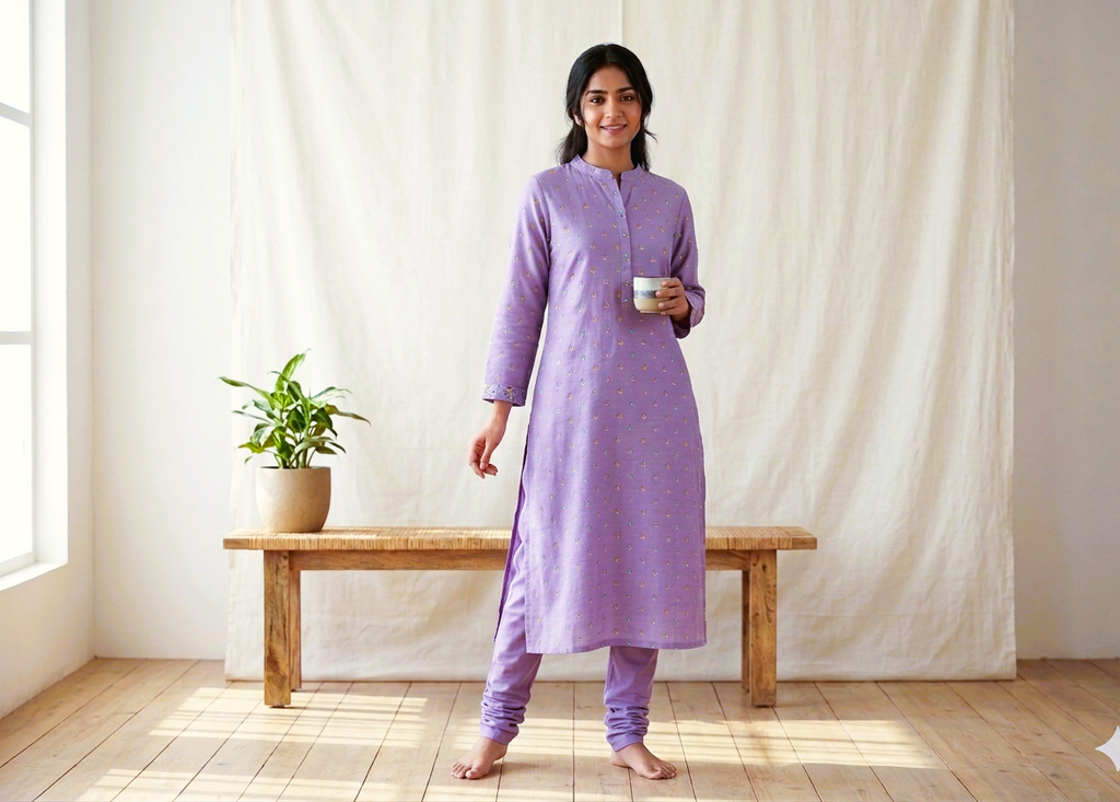 Lavender Bloom Berlin Silk Dress Material Set-56"