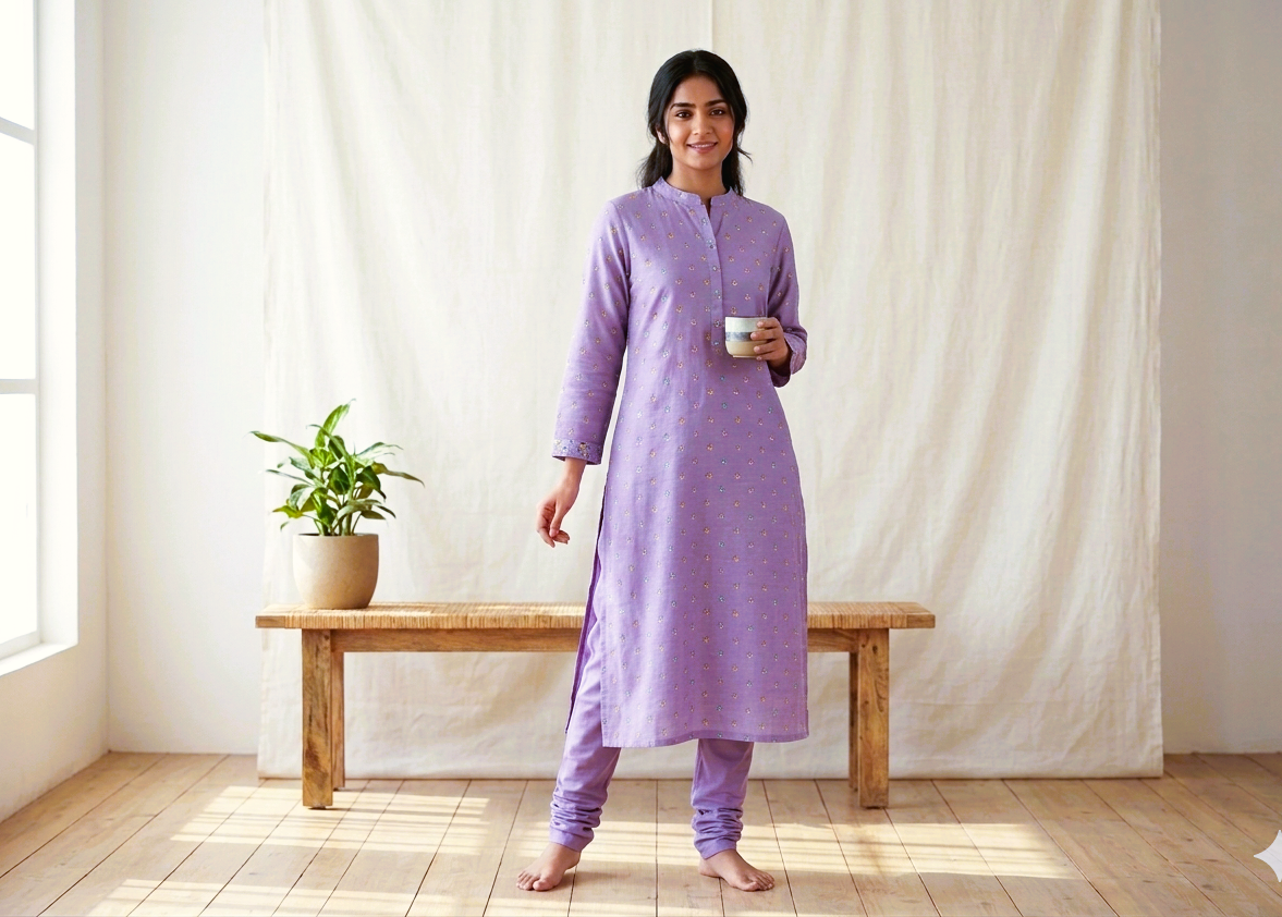 Lavender Bloom Berlin Silk Dress Material Set-56"