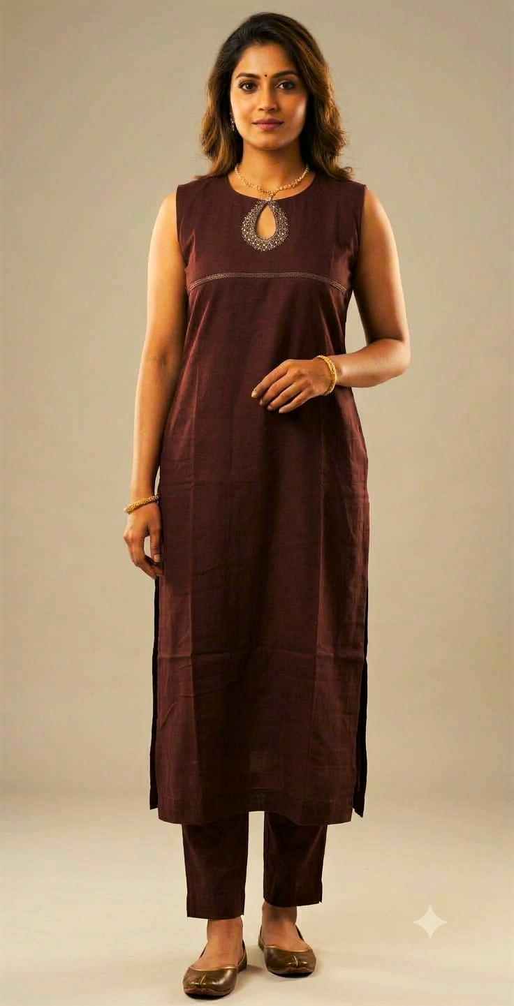 Maroon Roman Silk Readymade Churidar Top with Front Keyhole – Nushio by Pulpel