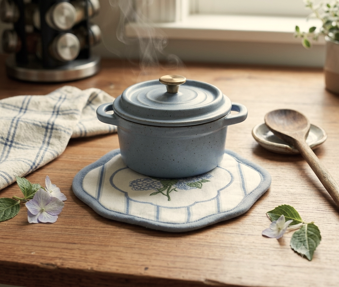 Floral Print Hot Pad / Pot Holder – Blue & White Decorative Kitchen Heat Pad