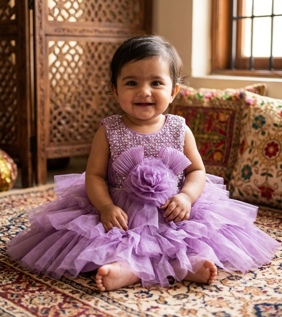 Fancy Baby Girl Frock with Sequin Embellishments and Layered Tulle Skirt