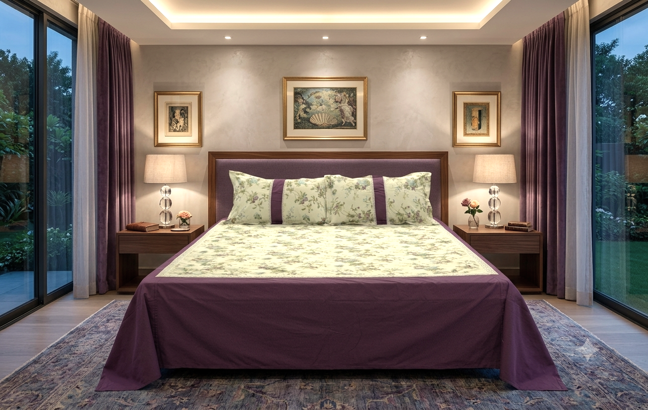 Elegant Lavender Floral King Size Bedspread Set – 100" x 100" with Matching Pillow Covers