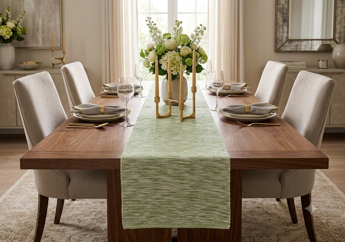 Green Textured Table Runner – 2.35 Meter Length x 40 cm Width