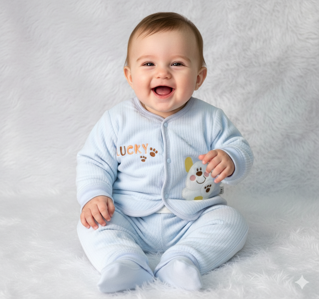 Light Blue Corduroy Baby Sweater Set - Main Product Image - Nushio