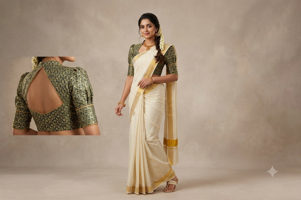 Premium Green Floral Brocade Silk Fabric for Blouse & Midi | Running Material | 1.10m / 1.50m / 2m