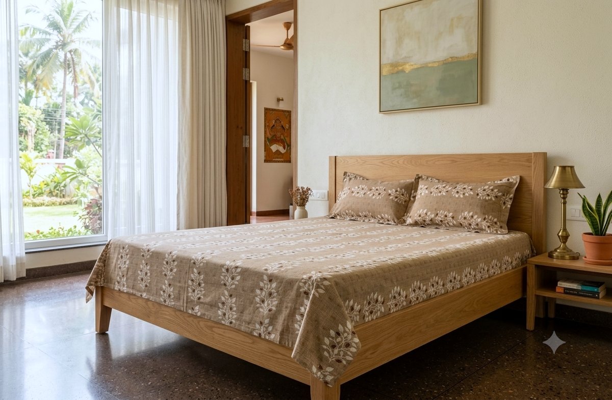 Queen Size  Bedspread – Elegant Floral Printed Bed Cover with Matching Pillow Covers