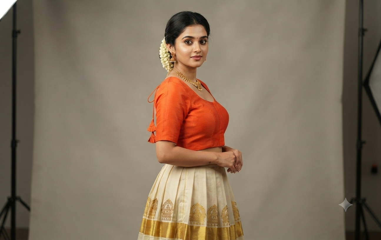 Orange Chanderi Silk Front Open Readymade Blouse | Padded Saree & Midi Blouse | Elbow Sleeve