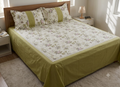 Premium Floral Cotton Bedspread with 2 Pillow Covers | Olive Green & Ivory | 94 x 104 Inches (239 x 264 cm)