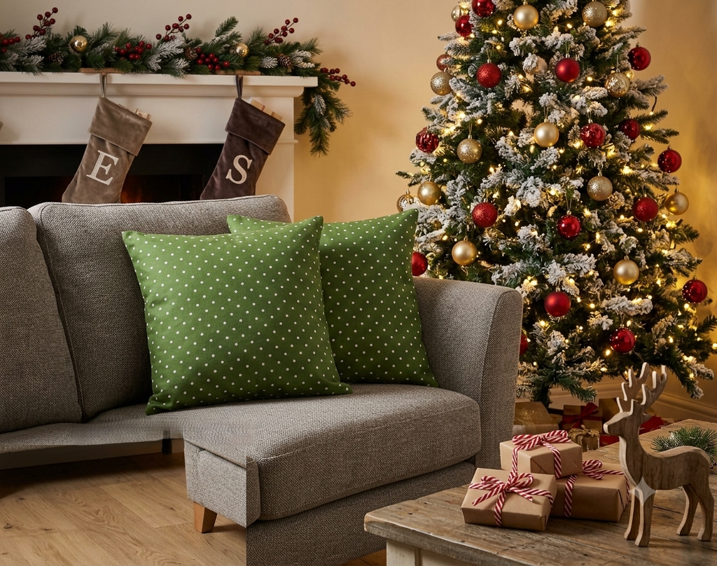 Green Polka Dot Cushion Cover – 16 x 16 Inches | Set of 1 or 2 – Nushio by Pulpel