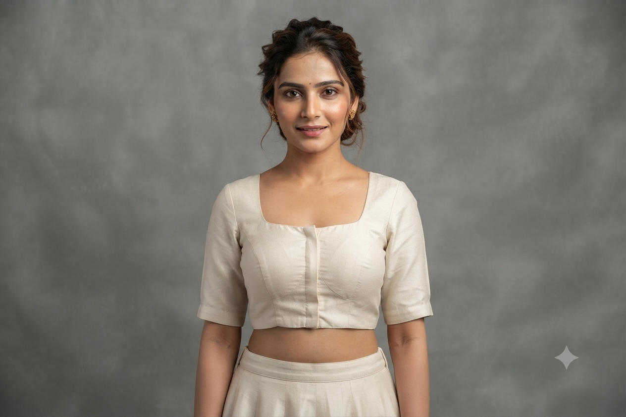Women's Off White Chanderi Silk Front Open Saree Blouse | Readymade Padded Blouse for Sarees & Midi Dresses