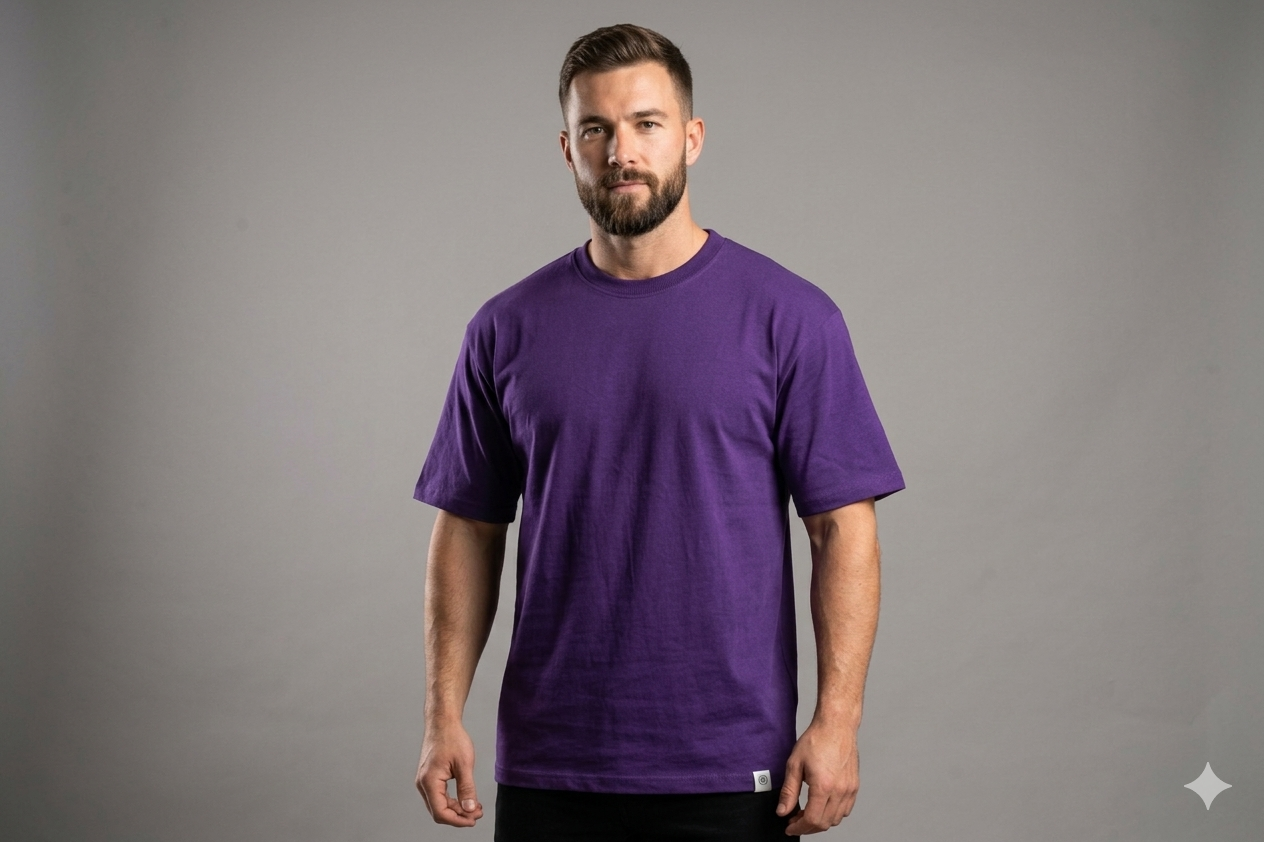 Men’s Solid Purple Cotton T-Shirt – Classic Crew Neck Casual Wear