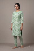 Soft Cotton Green Floral Printed Dress Material Set for Women – Top 2.5m & Bottom 2m (44" Width)