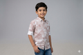 Kids Full Sleeve Geometric Print Cotton Shirt – Light Pink & White Casual Wear