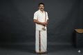 Premium Cotton Double Mundu with Classic Golden Kasavu Border