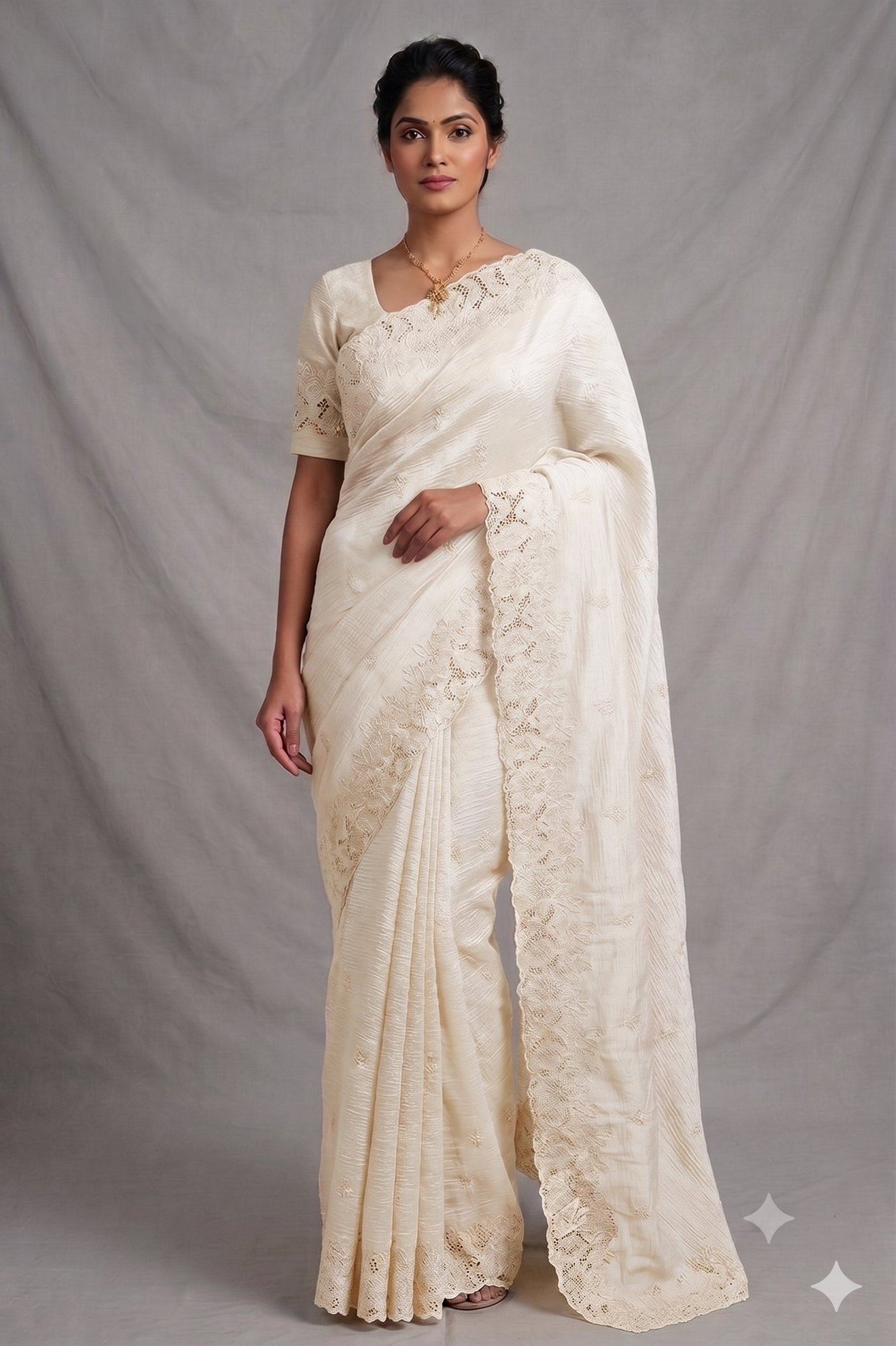 Elegant Crushed Organza Saree with Floral Lace Border – Premium Party & Occasion Wear