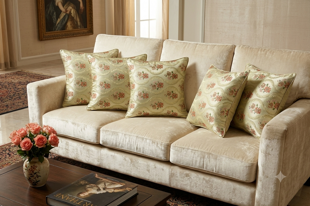 Floral Jacquard Cushion Covers – Set of 5 | Elegant Decorative Sofa Cushion Covers