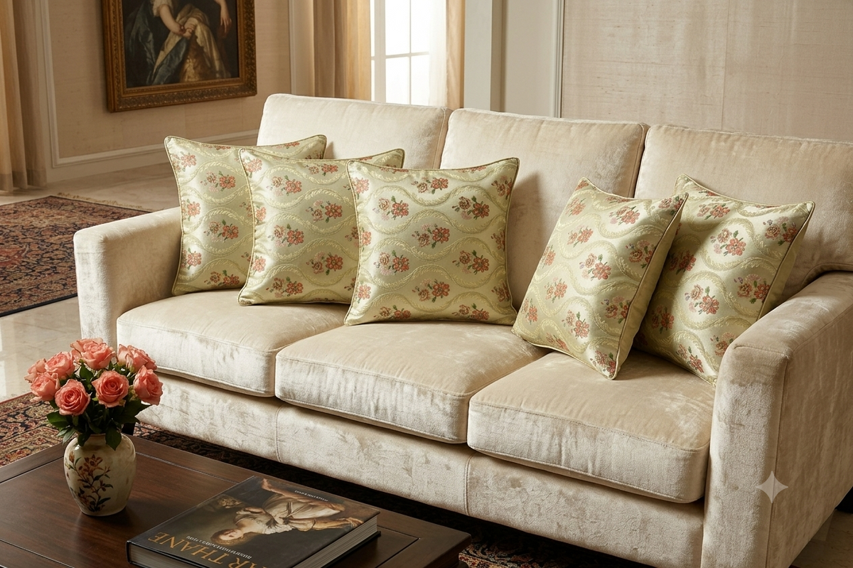 Floral Jacquard Cushion Covers – Set of 5 | Elegant Decorative Sofa Cushion Covers