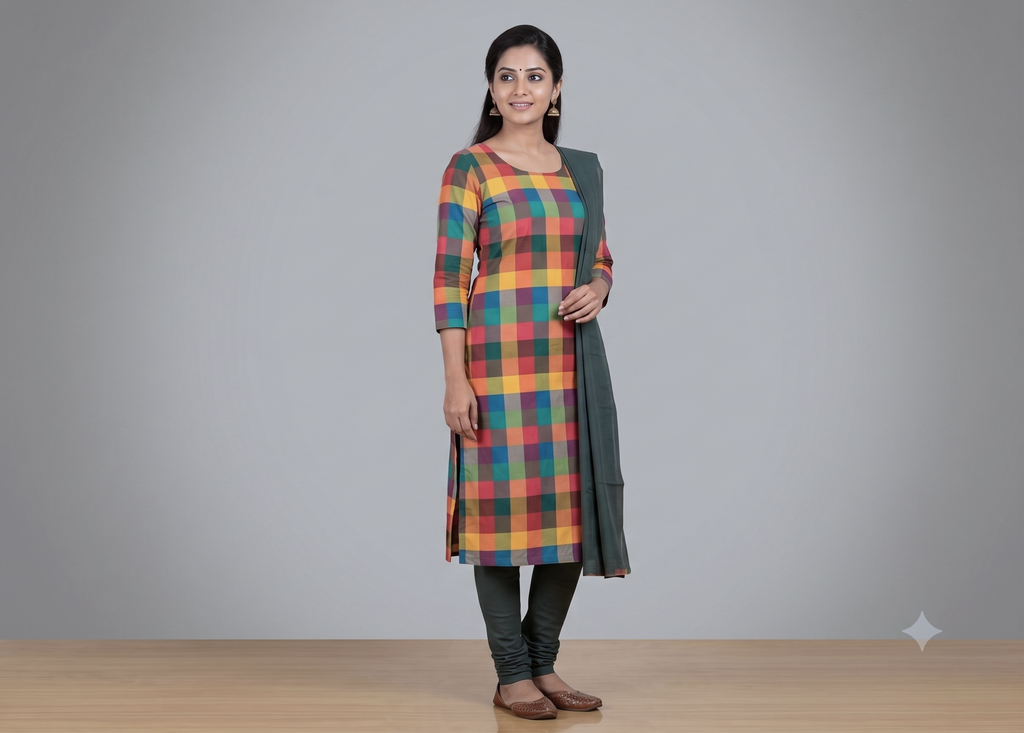 Semi Linen Running Material 58 Inch Width – Madras Check Fabric for Ladies, Men's & Kids Wear