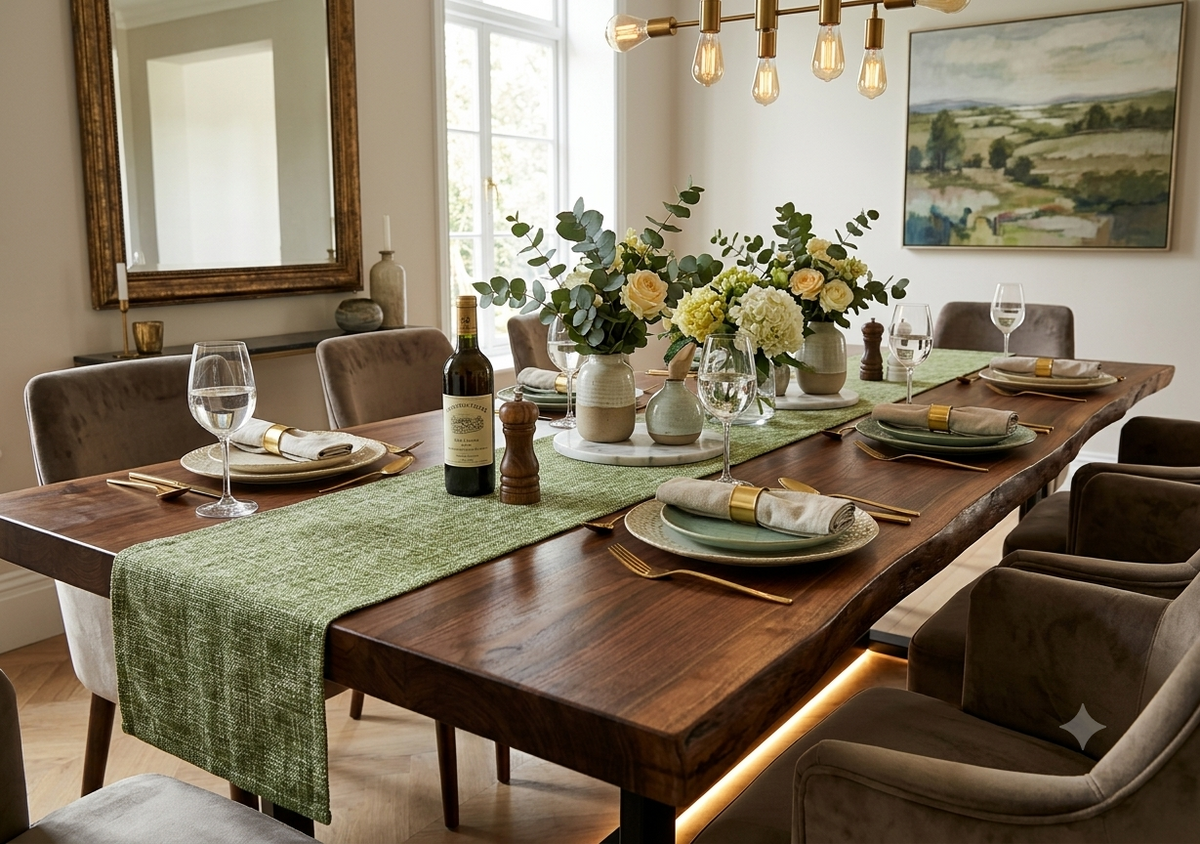 Green Textured Table Runner – 3 Meter Long x 40 cm Wide