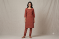Soft Cotton Rust Red Printed Dress Material Set – Top &Bottom Fabric (44" Width)