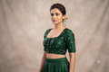 Women's Chanderi Silk Front Open Saree Blouse | Readymade Padded Blouse for Sarees & Midi | Dark Green with Gold Butti