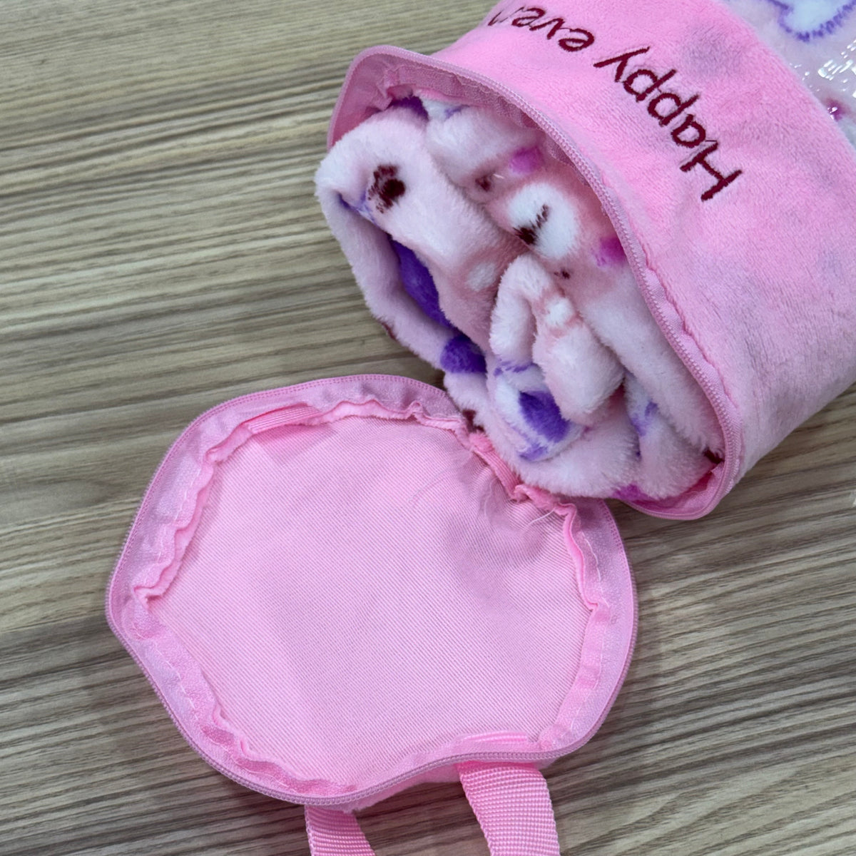 Ultra-Soft Plush Pink Teddy Bear Baby Blanket with Portable Travel Carrying Case