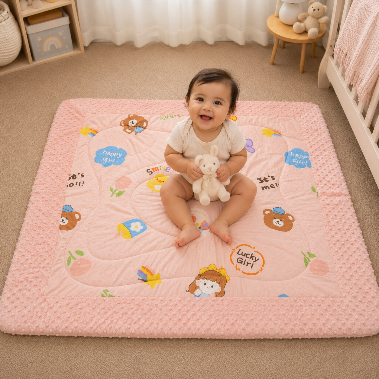 95x95cm Ultra Soft Baby Minky Square Blanket – Plush Double Layer Receiving & Swaddle Blanket (Baby Peach)