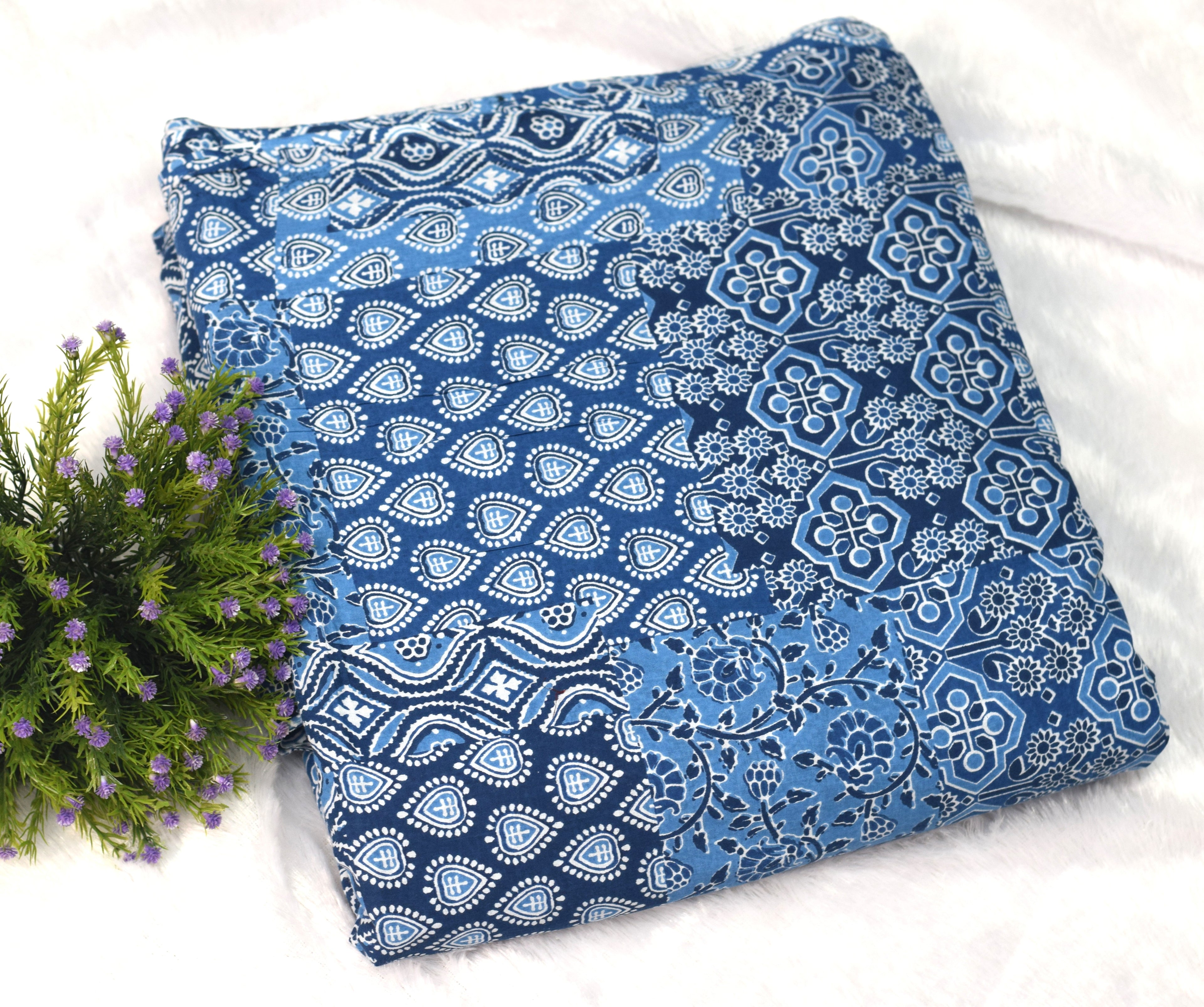 Premium Soft Cotton Churidar Material – Indigo Block Print | 3 Meter | 44 Inch Width