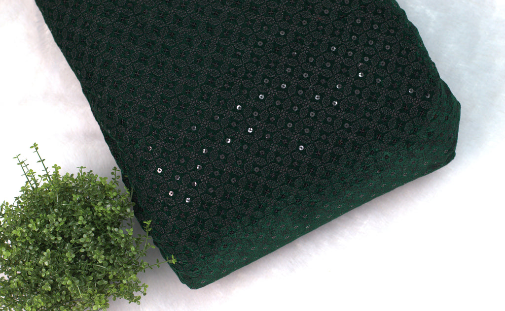 Luxury Dark Green Velvet Work Dress Material – 44 Inch Width-Length: 3 Meters - Detail View - Nushio